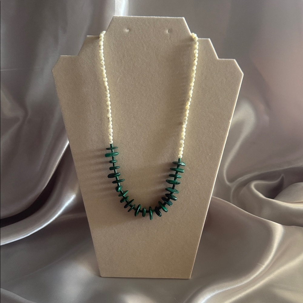 Mother of Pearl and Malachite Bead Necklace - Elegant Women's Jewelry